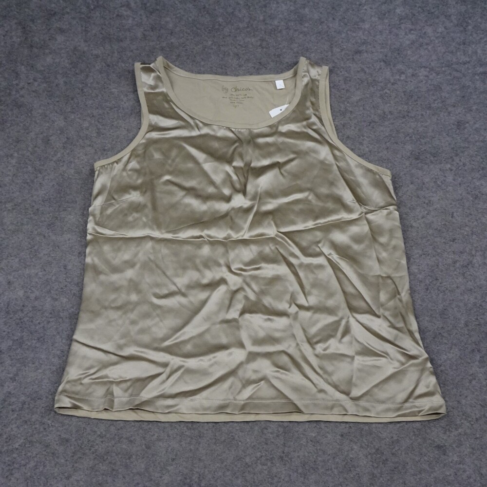 Chicos Tank Top Womens 1 Regular Medium M Khaki Sleeveless Pullover Silk Career